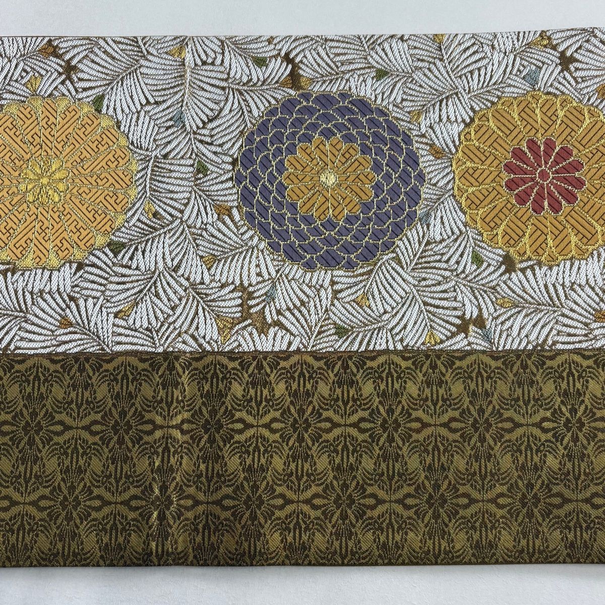 【コンビニ受取対応商品】 袋帯 美品 名品 菊 若松 金銀糸 箔 金色 六通 正絹 【中古 着物・浴衣