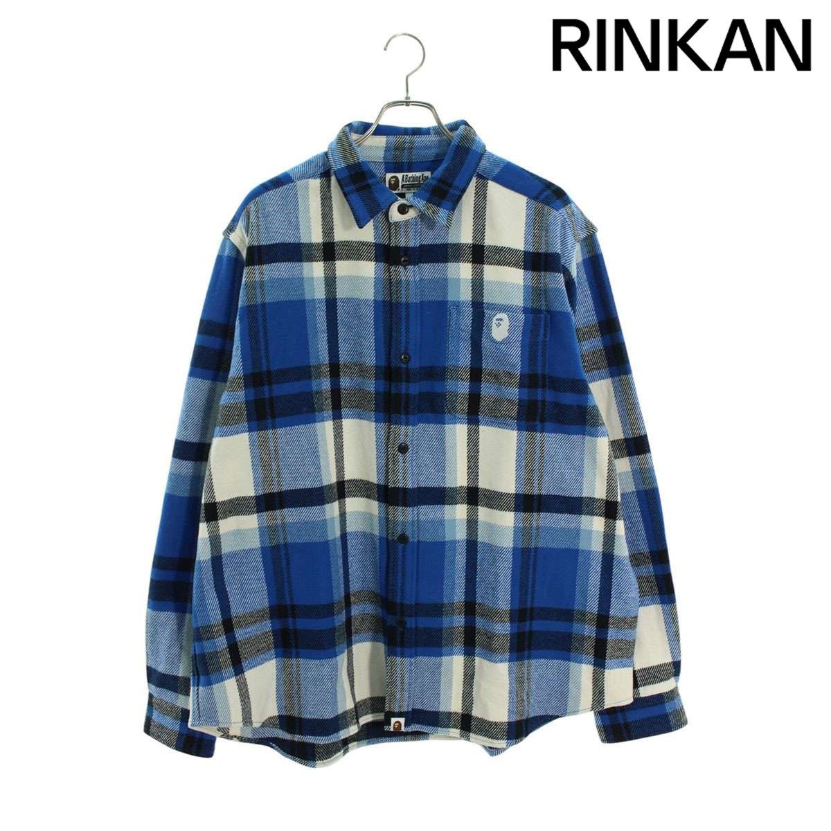 アベイシングエイプ  001SHK801004M BAPE CHECK RELAXED FIT SHIRT ロゴ刺繍フランネル長袖シャツ メンズ 2XL