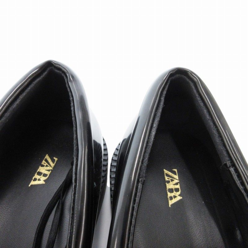 ZARA ブラック エナメル ローファー　コインローファー38 ザラ ZARA コインローファー エナメル ブラック 黒 38 24.5cm