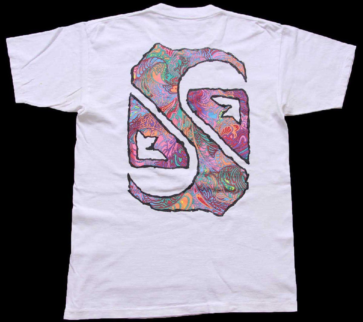90s USA製 Quiksilver アート 両面プリント コットンTシャツ 白