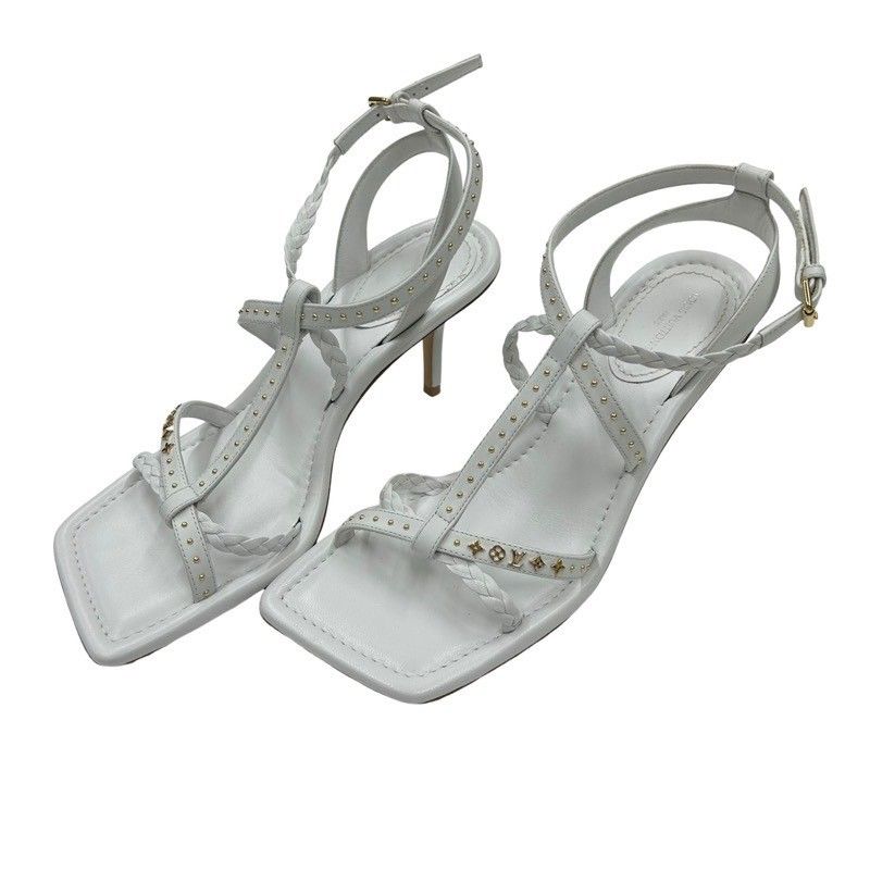 LOUIS VUITTON ルイヴィトン モノグラム ホワイト サンダル ピンヒール レディース EU37 23.5cm ヒール7cm トップリフト付き 52509K87