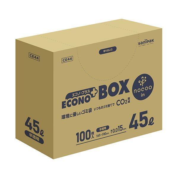まとめ 日本サニパックエコノプラス BOX nocoo in 半透明 45L 0.015mm CE44 1パック 100枚 ×5セット