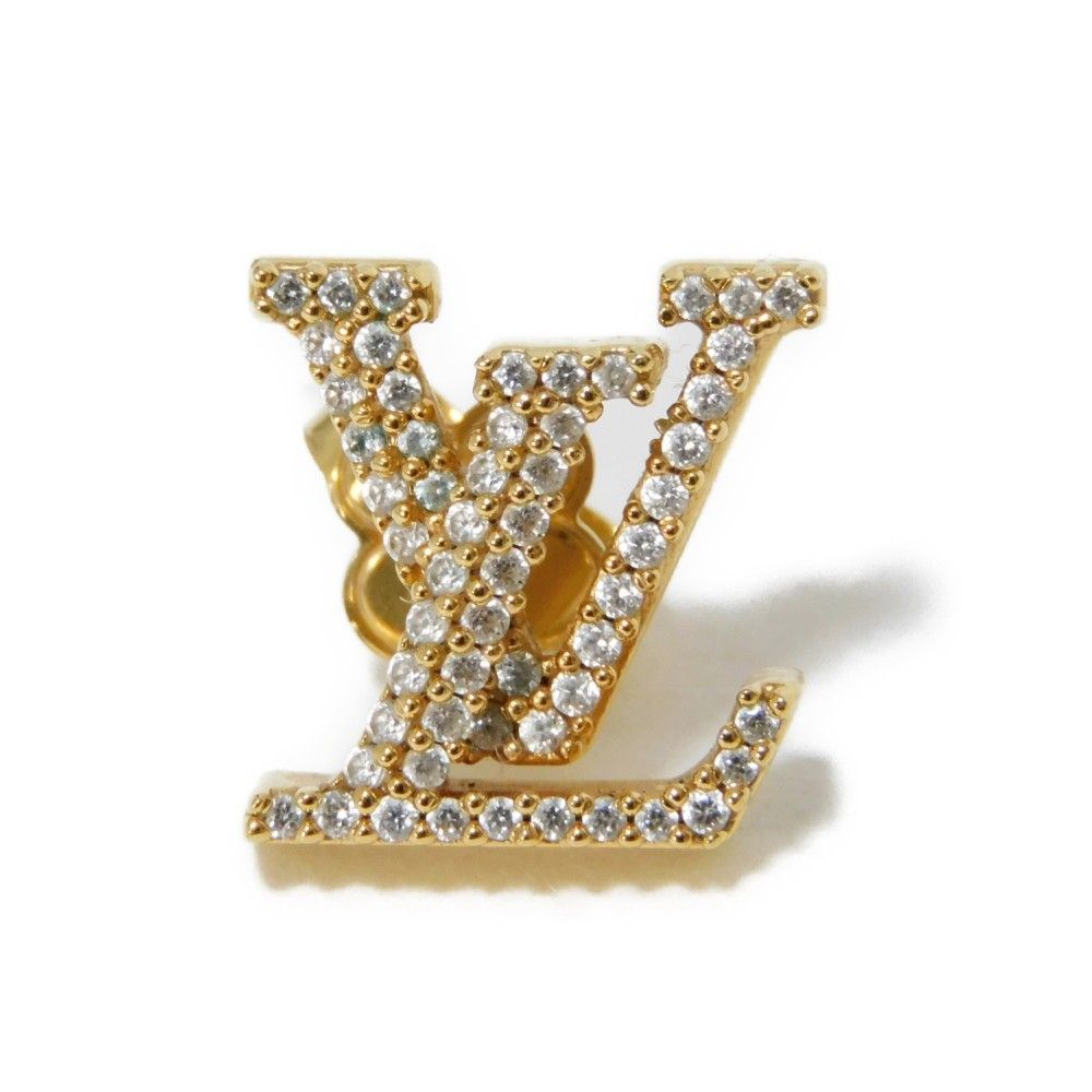 片耳のみ】ルイヴィトン LVロゴ アイコニック ラインストーン ゴールド
