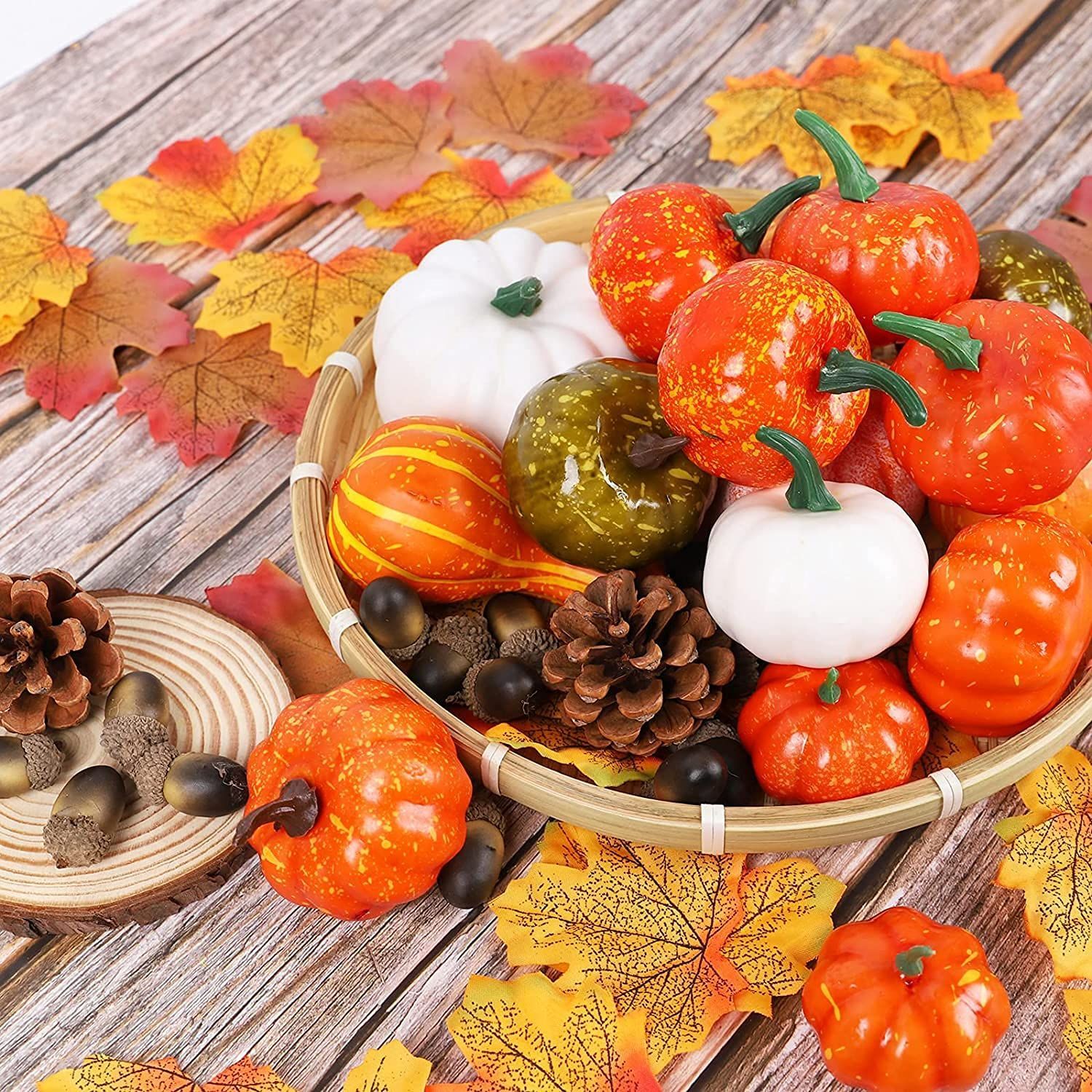 飾りセット かぼちゃ ハロウィン 偽南瓜 紅葉 どんぐり 松ぼっくり 南瓜飾りセット】ハロウィン 組み合わせ 感謝祭/ハロウィーン/クリスマス/パーティー/季節飾り 置物 写真小道具 可愛いかぼちゃ 86PCS ハロウィンパーティー 撮影装飾用 屋外 店舗 部