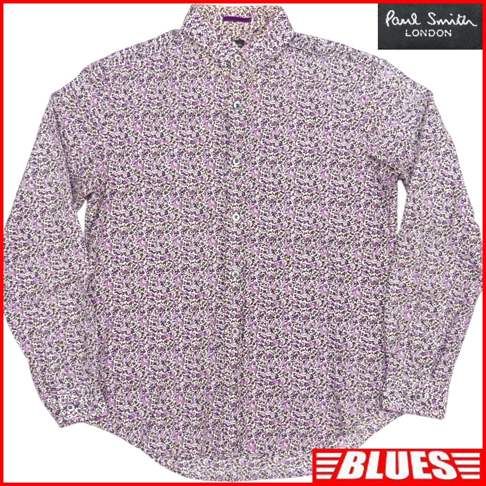 Paul Smith ポールスミス シャツ M メンズ 長袖 パープル 総柄 花柄 