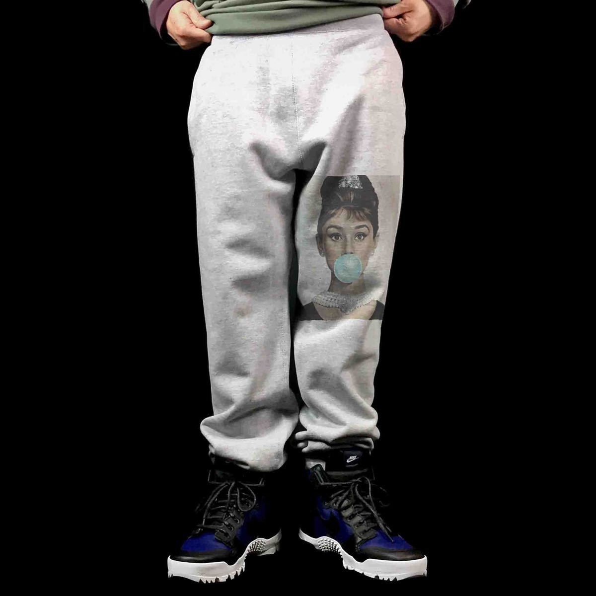 オリジナル スウェットパンツ オードリーヘプバーン ティファニーで朝食を 風船ガム スウェット S M L XL タイト ジャスト 大きい ビッグ オーバーサイズ メンズ レディース ユニセックス ピンククリーム