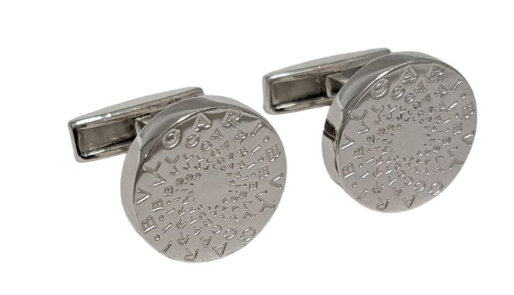新品同様 ブルガリ カフス カフスボタン シルバー ロゴ トルネード  