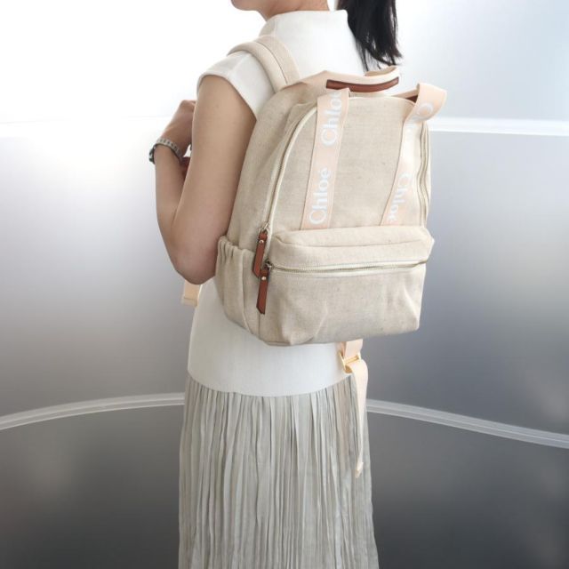  シミ不良 CHLOE クロエ キッズ バックパック リュック C 10311 ベージュ ロゴ入り お揃いコーデ ナップザック バッグ