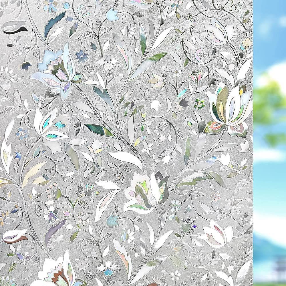 Size 60cm*10m_Color 花柄 透明 Homya 窓 めかくしシート 窓用フィルム 目隠しシール 3D 花柄 窓断熱シート 結露防止 飛散防止 UVカット 浴室 風呂 玄関目隠し 水で貼る 貼ってはがせる 防犯フィルム 窓ガラスフィルム 日差し