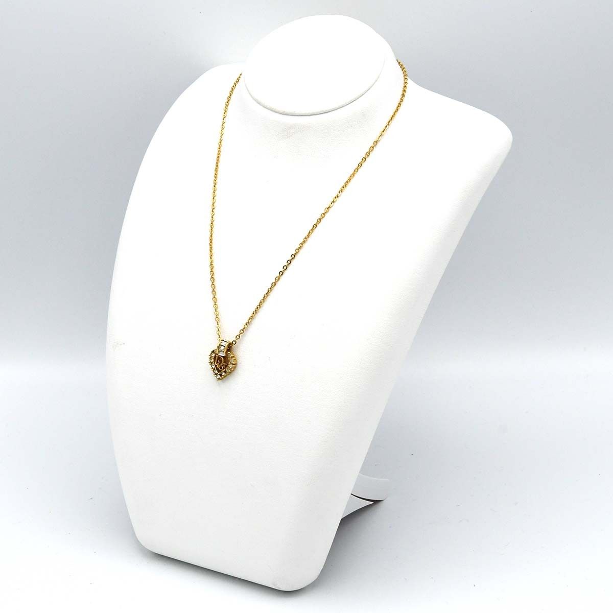 極美品✨クリスチャンディオール　ネックレス　ラインストーン　ゴールド　ハート Christian Dior ディオール ネックレス ハート ラインストーン