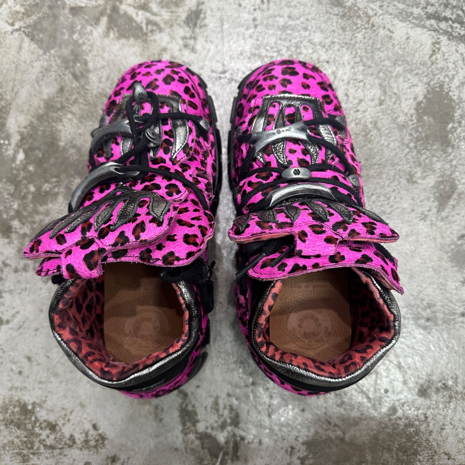 newrock ヒョウ柄厚底スニーカー　ピンク NEWROCK ANKLE BOOT ANIMAL PRINT TOWER WITH LACES アニマルプリント