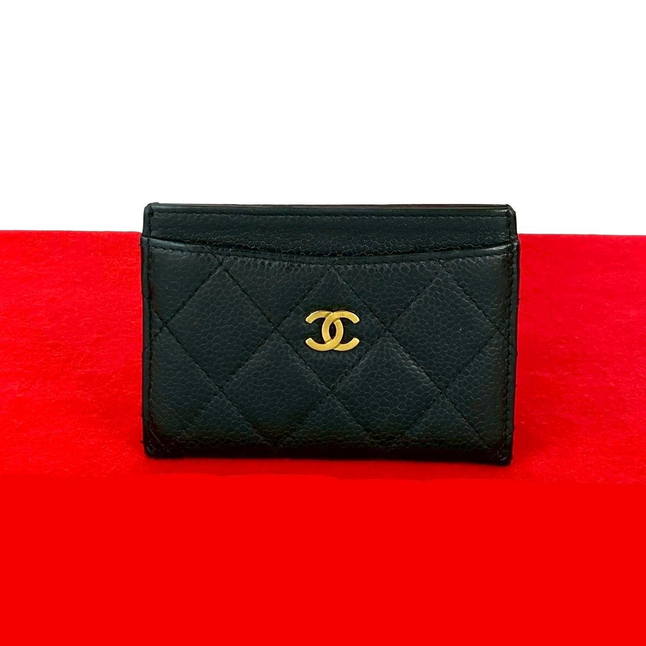 シール有 20番台 CHANEL シャネル マトラッセ ココマーク キャビアスキン レザー 本革 カードケース パスケース ブラック 56350