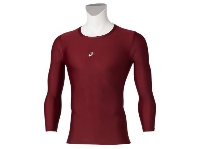 asics アシックス 17 UNDER SHIRTS LS エンジ 2XL 2121A282 601 | スポーツ 運動 衣類 服 ウエア ウェア 男性 紳士服 メンズ 野球 ベースボール トップス インナー 長袖 ロングスリーブ 丸首 クルーネック 