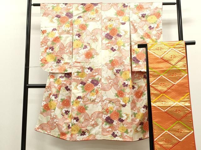 平和屋着物[]七五三 女の子 ７歳 祝着 四つ身 袋帯セット 吉祥草花文 CAAT6266ze