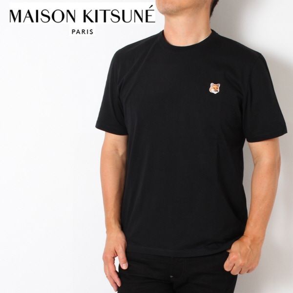 24SSモデル メゾン キツネ MAISON KITSUNE  フォックスヘッド パッチ レギュラー Tシャツ【BLACK】 LM00104KJ0008  P199/【2024SS】m-tops