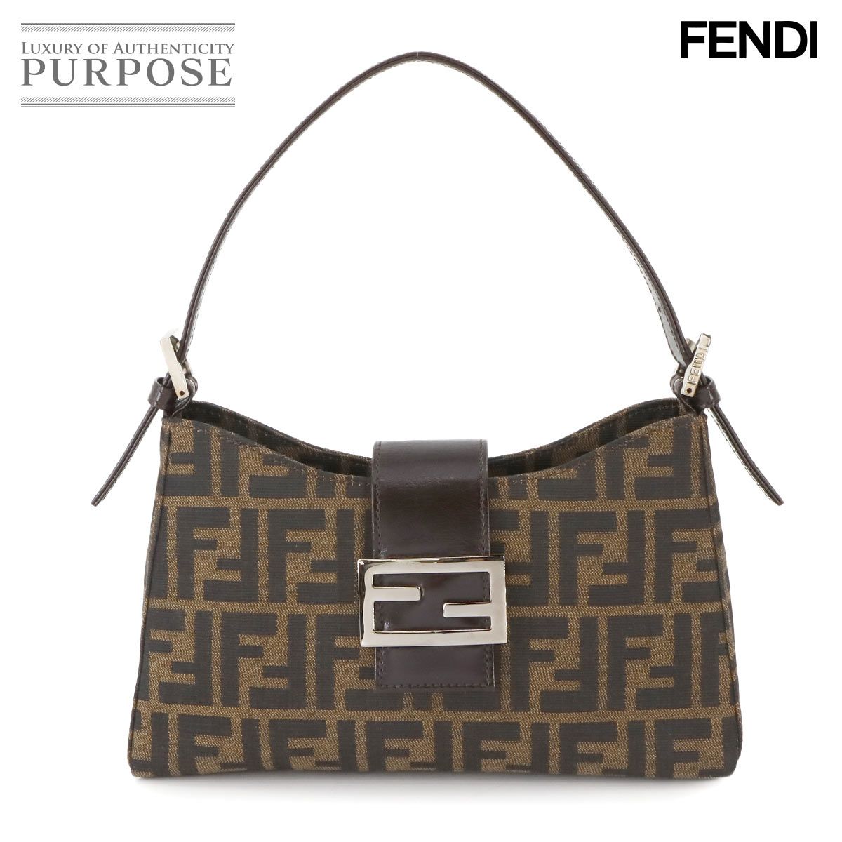 美品 フェンディ FENDI ズッカ柄 ハンド バッグ キャンバス ブラウン