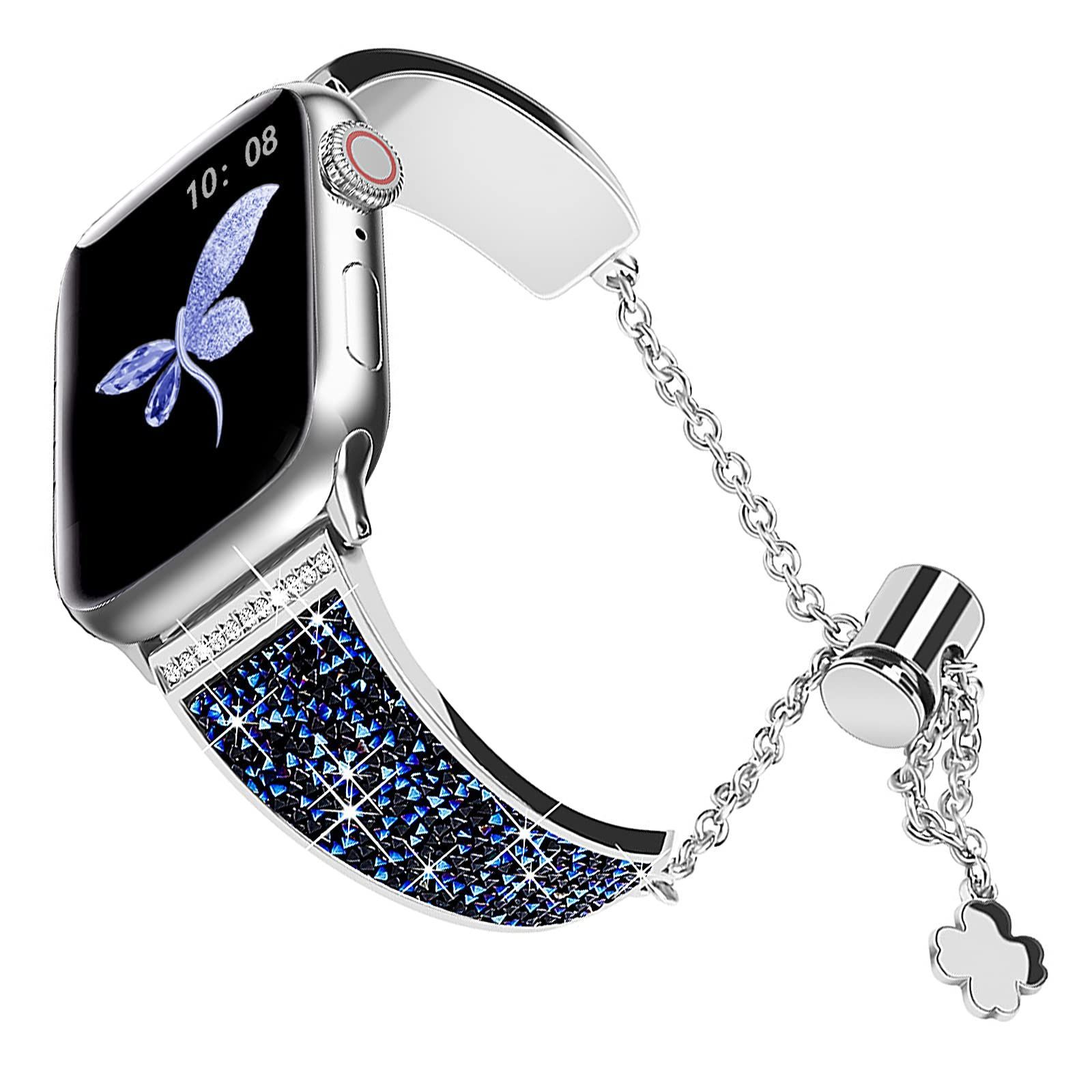 コンパチブルApple Watch お洒落ベルト 41mm 40mm 38mm きらきら 優雅で高級 メタルブレスレット クリスタルダイヤモンド 長さの自由調整 ステンレス チェーン 耐水耐汗 レディース アップルウォッ
