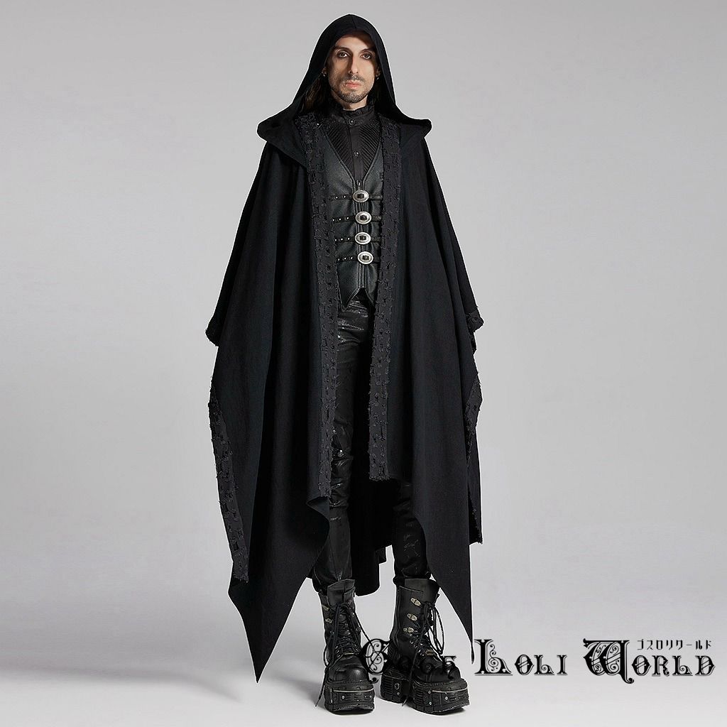 ゴスロリワールド WY-1718DPM-BK ゴシックファション ダメージ クローク マント 魔術師 勇者 ビジュアル系 ライブ ステージ 舞台 仮装 個性的 衣装
