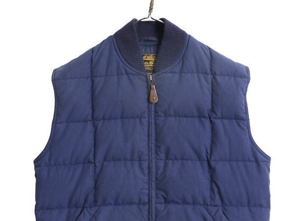 なクーポン配布中! 80s 90s エディーバウアー ダウン ベスト メンズ S 古着 ヴィンテージ 黒タグ 重ね着 前開き フルジップ キルティング 無地 青