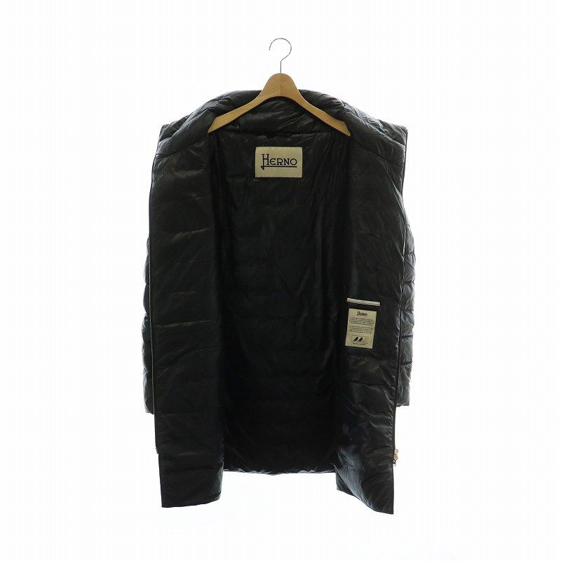 HERNO ダウンコート ロング ウール 切替 ジップアップ ネイビー HERNO 