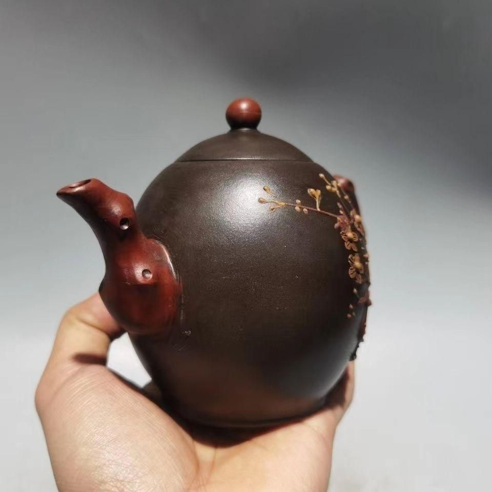 ＊中国古美術/朱泥紫砂梅花紋茶壺（底款：不明） 宜興紫砂一廠-大上合梅-無款| 茶說壺途-宜興紫砂壺收藏