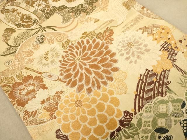 平和屋着物○アンティーク 大正ロマン 丸帯 花唐草文 黒地 金糸 正絹
