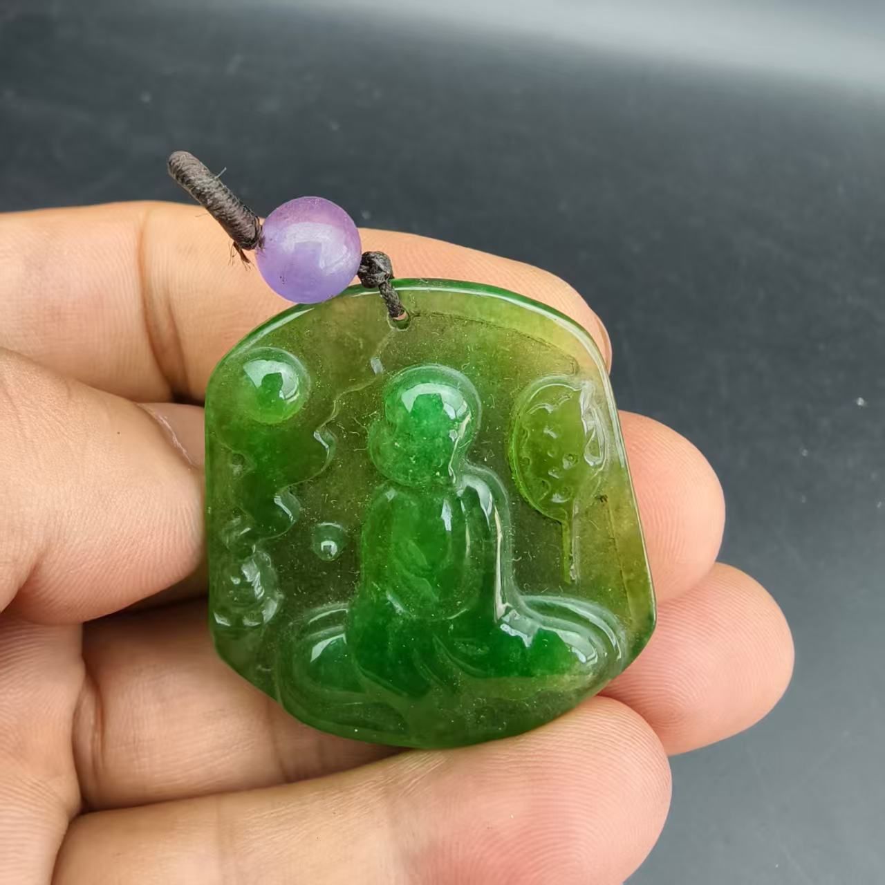 中国古美術.古玉老玉.コレクション.古代高氷満緑老翡翠.悟道玉牌