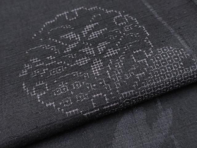 平和屋着物□極上 結城紬 100亀甲 雪輪重ね草花文 濃紺地 証紙付き  