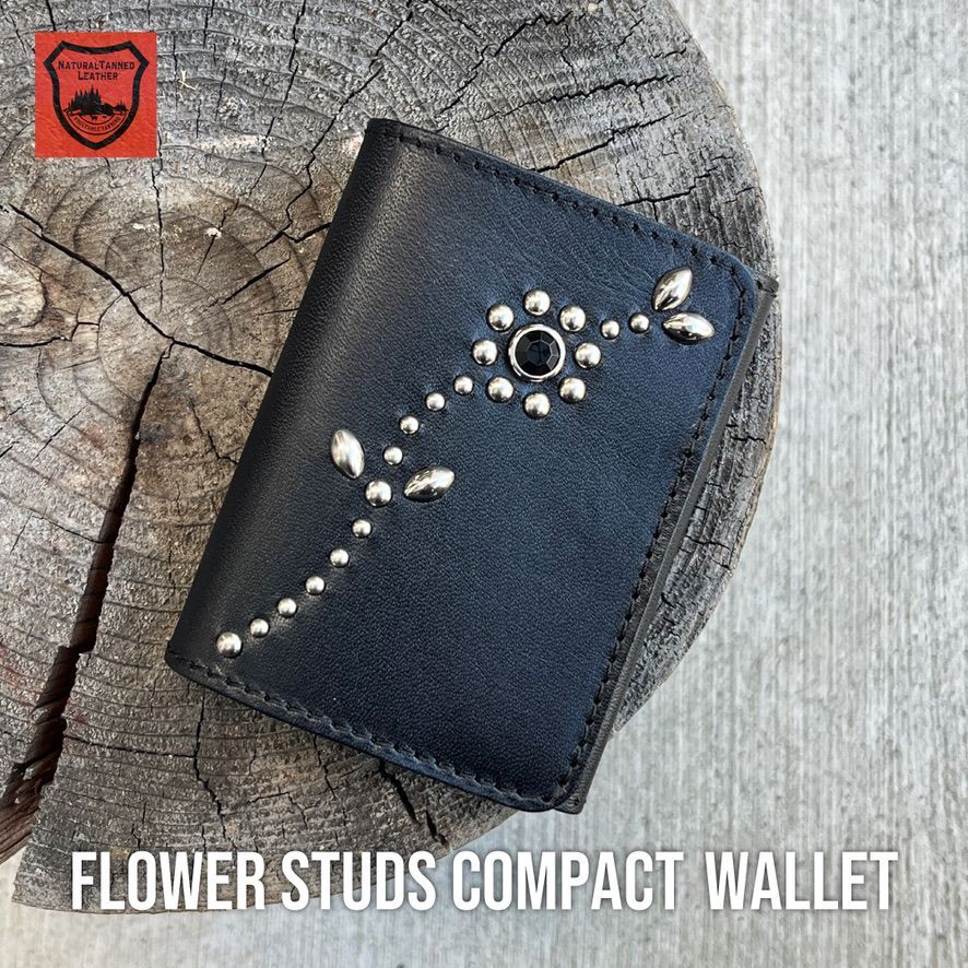 栃木レザー財布 コンパクト財布 ミニ財布 スタッズ財布 二つ折り財布 メンズ財布 wallet 小さい財布 日本製 新品 ［WL001W-ST7］ 送料無料