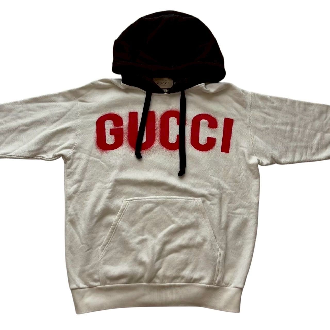 GUCCI グッチ パーカー 白 黒 ビックロゴ ポケット フード メンズ S 