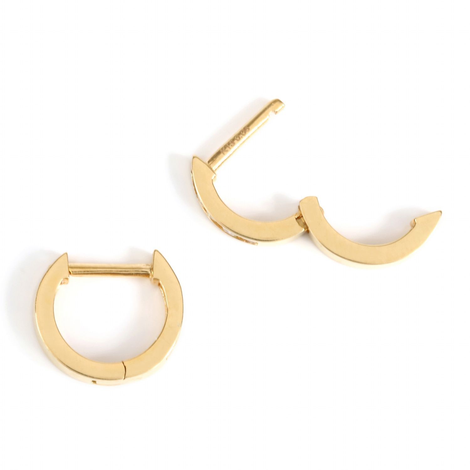 18金 フープピアス ダイヤモンド 0.1ct ゴールド 1.6×9.6mm メンズ  