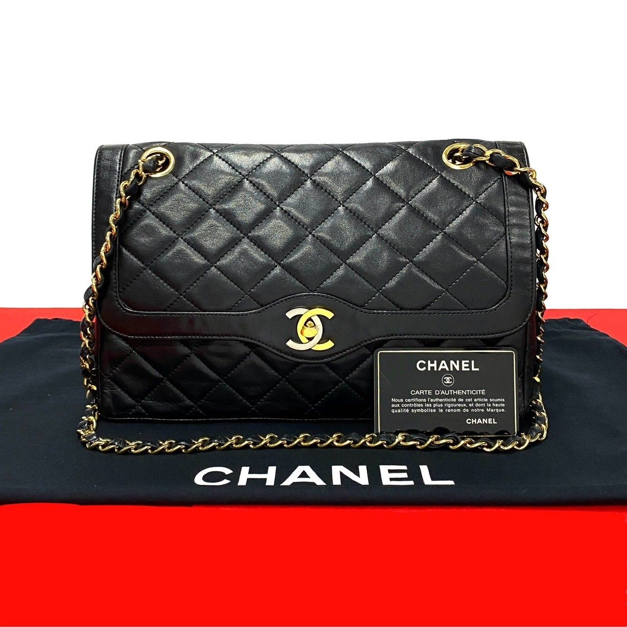 極 美品 カード シール有 3番台 CHANEL シャネル マトラッセ パリ限定 ココ Wフラップ ラムスキン レザー チェーン ショルダーバッグ 32107 CHANEL（シャネル） 極 美品 カード シール有 0番台 マトラッセ パリ