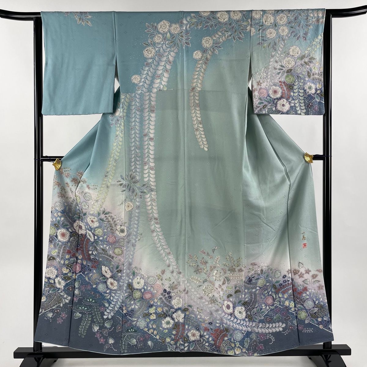 A58美品　未使用　絽縮緬訪問着　辻ヶ花作者物　正絹　薄水色　逸品　フォーマル A58美品 未使用 絽縮緬訪問着 辻ヶ花作者物 正絹 薄