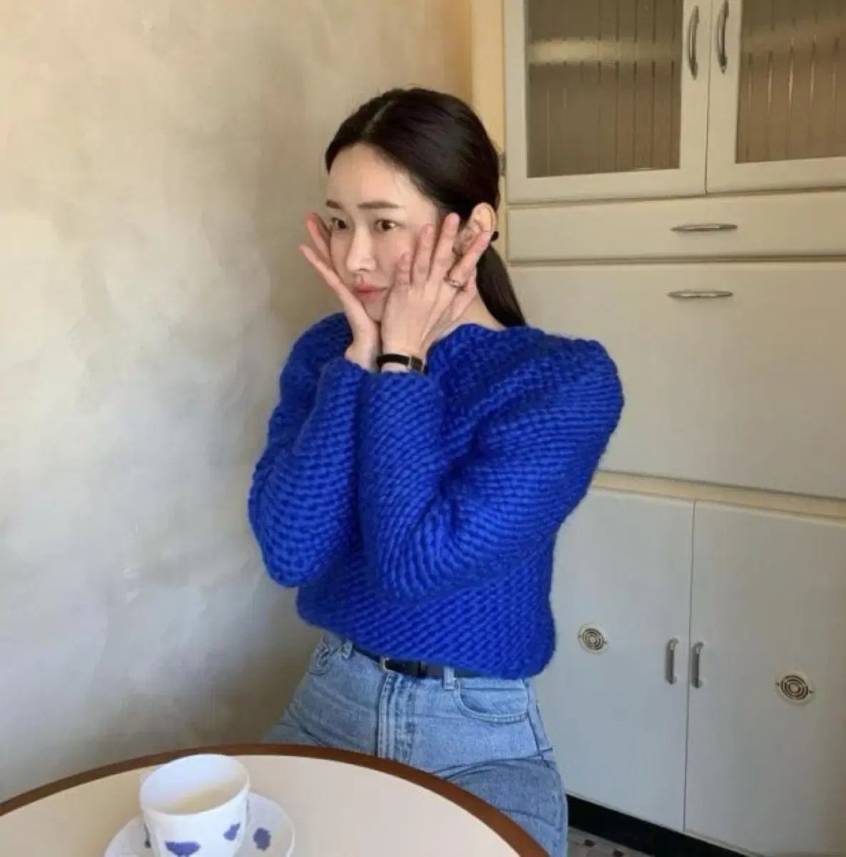 グラウピーダー ハンドメイド ニット スカイブルー