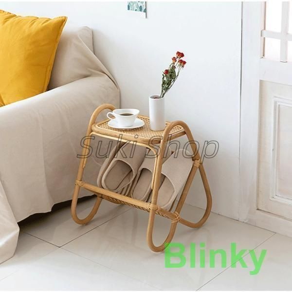 ラタンテーブル 籐のテーブル 和式テーブル 籐家具 リビングテーブル センターテーブル カフェテーブル コーヒーテーブル ソファ 和室 コンパクト 棚付き MARWIL-DEMENAGEMENTS_CH