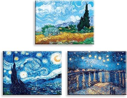 【在庫処分】PIY PAINTING キャンパス絵画『星空の夜、麦畑の柏複製絵画、世界名画の複製品 夜の景色 風景画 アートポスター 内蔵木製の枠壁飾り絵 モダンフレーム装飾画 部屋飾り 壁の絵 壁