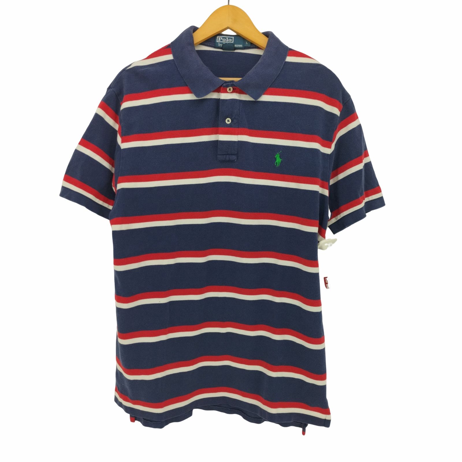 ポロバイラルフローレン Polo by RALPH LAUREN 90S ポニー刺繍 ボーダー S/S ポロシャツ メンズ import：L 