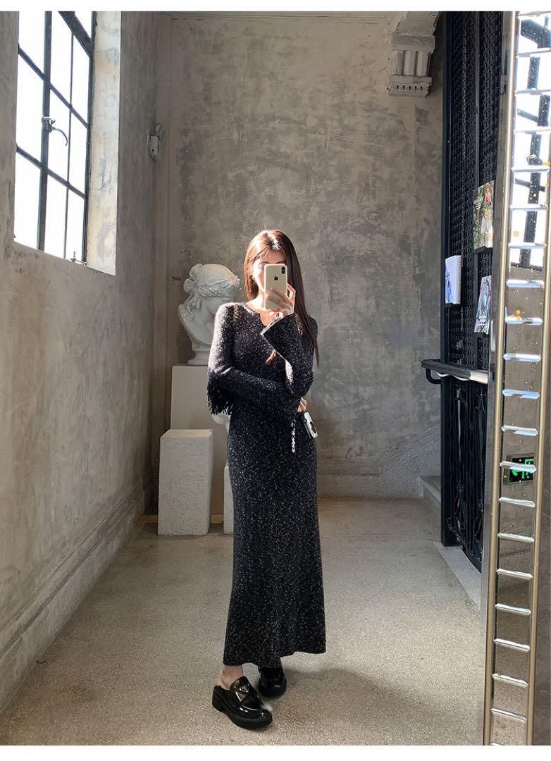 大人 春ニットロングワンピース