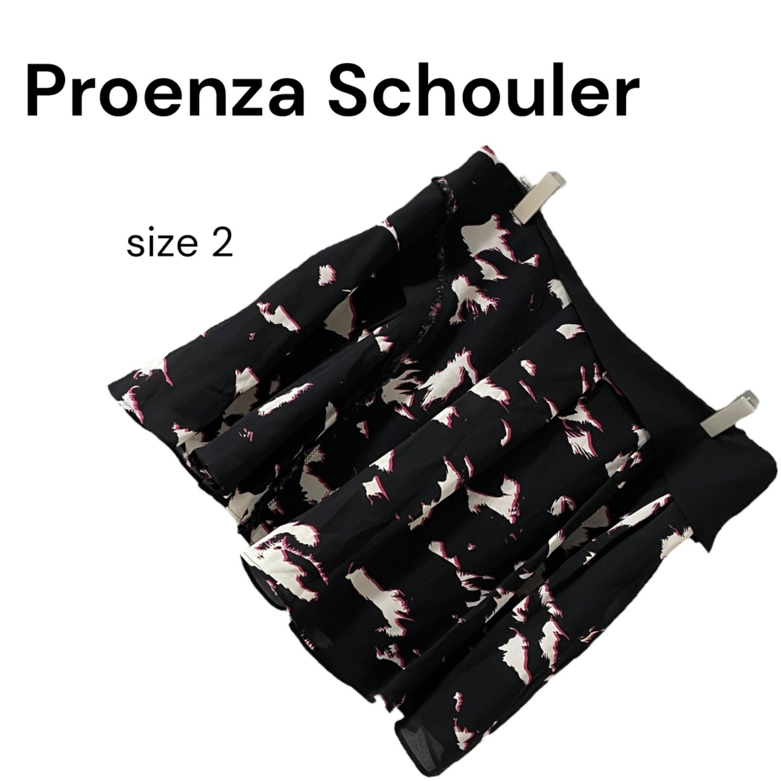 Proenza Schouler プロエンザスクーラー ブラック ミニスカート 総柄 アニマル柄 フ シルク72 ナイロン28 レディース サイズ2 Sサイズ相当 0000451OC
