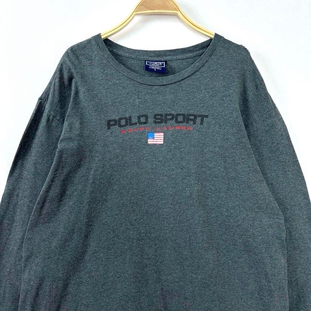 【フォロワー様クーポン配布中！】POLO SPORT SPORTSMAN Ralph Lauren  ポロスポーツ スポーツマン ラルフローレン プリントロゴ コットン 長袖 Tシャツ ロング Tシャツ ロンT 輸入古着 メンズ Lサイズ【S153】