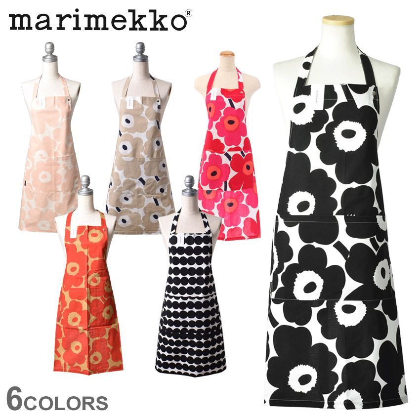 マリメッコ エプロン 64161 69907 70692 72563 72958 エプロン MARIMEKKO カラー:03.ウニッコホワイト×ブラック 品番：7403-0003