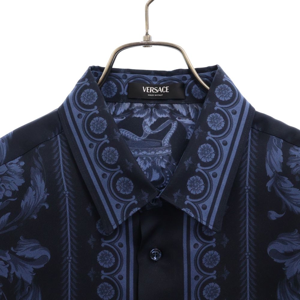 VERSACE (ヴェルサーチ) バロッコ シルク 長袖シャツ ネイビー 1012141