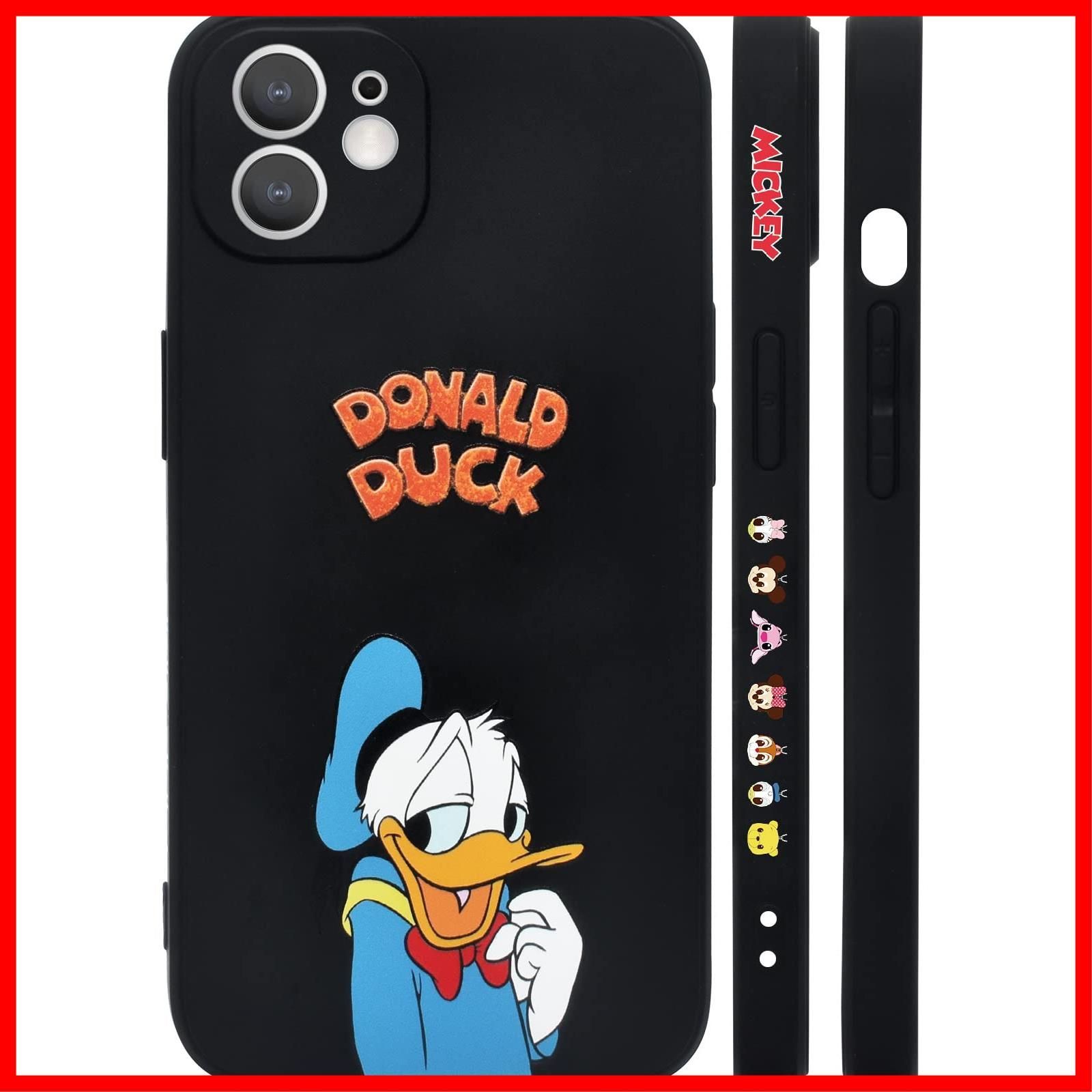 【在庫処分】ドナルドダック ディズニー iPhone12 mini 用 ケース スマホケース アイフォン12 ミニ カバー かわいい 【全機種対応】 側面設計 TPU レンズ保護 ワイヤレス充電対応 指紋防止 黒 サ