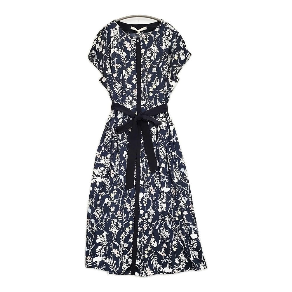 自由区 ハーバルフロープリントワンピース 洗える サイズ38 OPWMSM1415 定価34980円 ネイビー ホワイト レディース 自由区 5-0930S♪