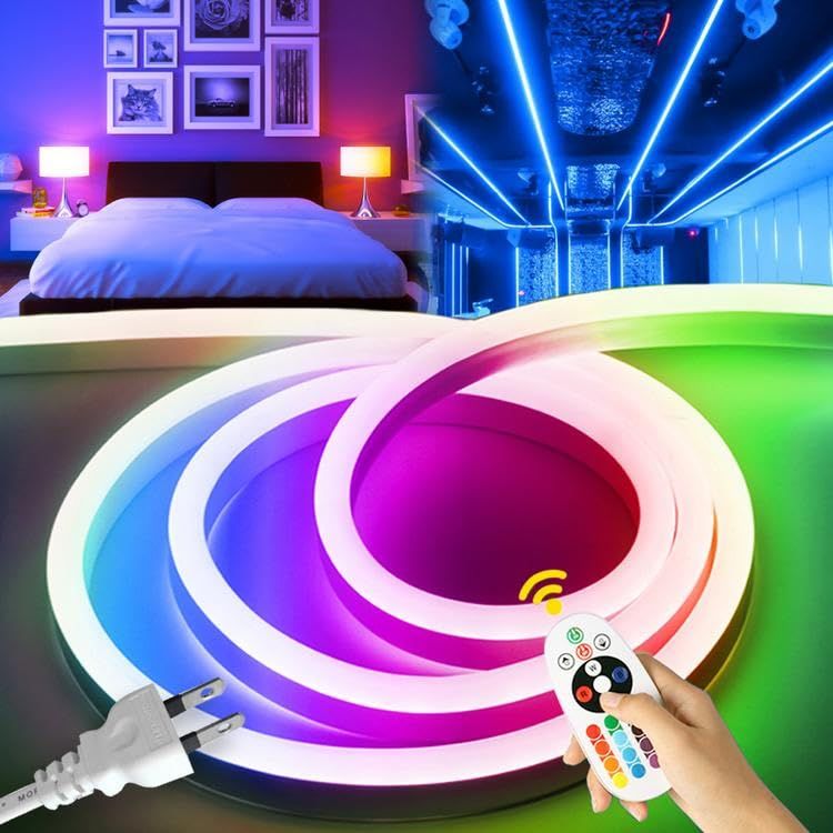 100V -新開発 EL蛍光チューブ管 LEDテープライト 120SMD/M 防水RGB16色変換配線不要 プラグアンドプレイ 切断可能 クリスマス装飾 ネオンサイン明るい 長持ち おしゃれ 間接照明 装飾照明 ネ棚下照