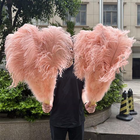 ナチュラルピーチピンケダチョウ七面鳥の羽ファン 100 130 センチメートル折りたたみ式手持ちプルームファン飾るハロウィンパーティーベリーダンスファン 0