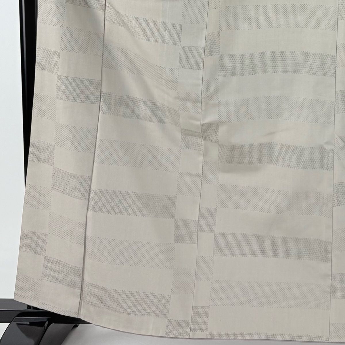 結城紬 身丈163.5cm 裄丈63cm S 袷 奥順 おく玉 証紙 亀甲絣 段縞 灰茶 正絹