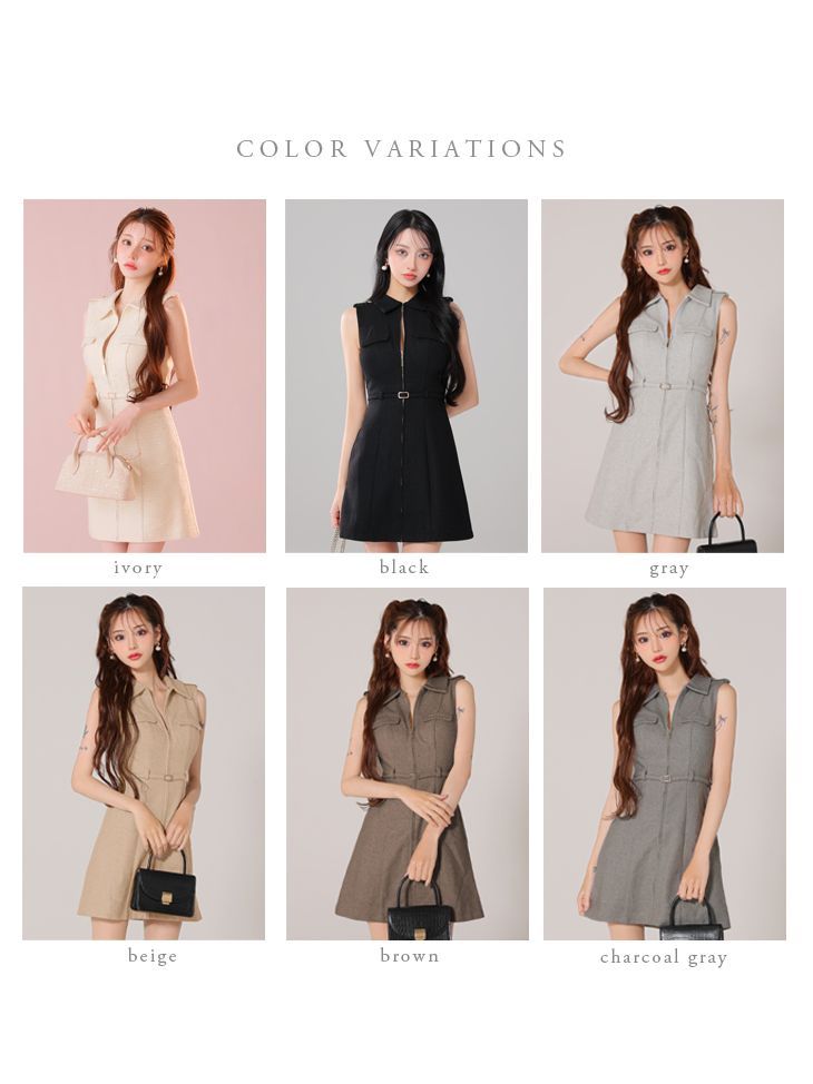 ローブドフルール 襟付きバストジップノースリーブベルトデザインミニ