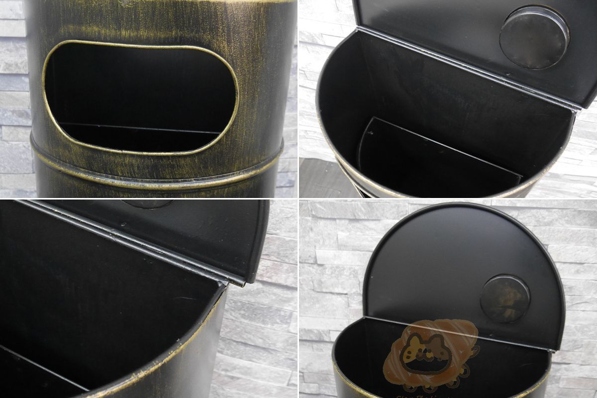 アメリカンレトロ ドラム缶型 半円 ゴミ箱 ダストボックス