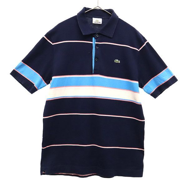 ラコステ 日本製 ボーダー 半袖 ポロシャツ 3 ネイビー LACOSTE ロゴワッペン メンズ 【中古】  【230724】